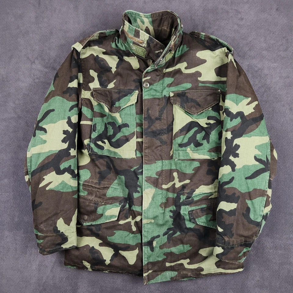 Vintage M-65 Field Coat Jacket Mens Small Regular Woodland Camo Liner USA 80s - Image 1 of 4
