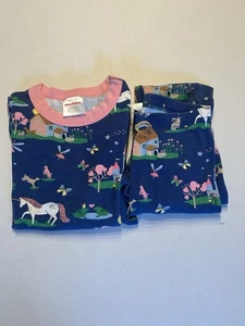 HANNA ANDERSSON ORGANIC LONG JOHNS PAJAMAS PRINCESS CASTLE BLUE PINK SIZE 10 - Picture 1 of 12