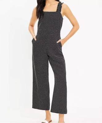 Loft женщин 0P без рукавов комбинезон черный белый в горошек широкие ноги укороченный лен - Изображение 1 из 4