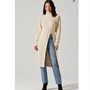 Neu mit Etikett Astr The Label Damenpullover hoher Schlitz Zopfmuster Rollkragen XS - Bild 1 von 7