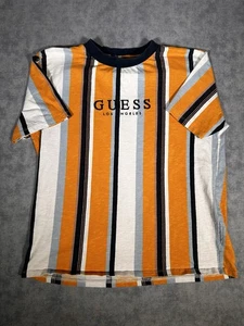 Vtg Guess Los Angeles Originals Mens Sz M Vertical Striped T-Shirt Orange & Blue - Picture 1 of 5