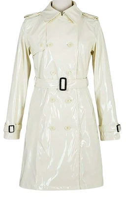 Gabardina Puritues para mujer PVC vinilo charol brillante doble pecho cinturón lluvia Foto 1 de 3