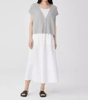 NUEVO CON ETIQUETAS $158 EILEEN FISHER Falda de Bolsillo de Lino Orgánico Talla XL Blanca Línea A Foto 1 de 4