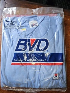 Vintage 1985 BVD Mens Pocket Tee T-Shirt Light Blue Preshrunk Cotton Made USA L - Picture 1 of 2