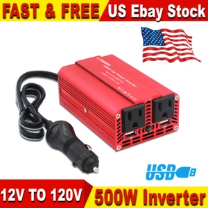 500W Car Power Inverter DC 12V To AC 110V 120v adapter Converter 2 usb 2 AC - Picture 1 of 6