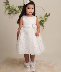 Vestido con lazo de satén marfil para niñas con falda de tul a rayas para todos los eventos - edades 1-10 - Imagen 1 de 4