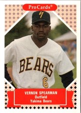 1991 ProCards Tomorrow's Heroes Vernon Spearman #249 Yakima Bears Baseball Card