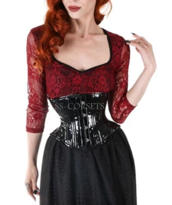 Women's Underbust Waist Trainer Double Steel Boned Shiny Black PVC Corset - Picture 1 of 3