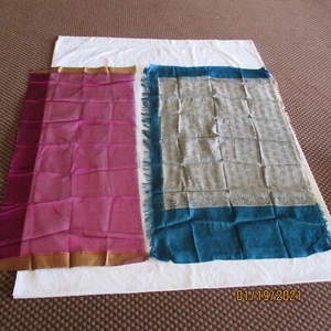 LOT OF 2 Piece FABRIC Turquoise Dhoop Chav FALSA Gold Material SEWING Silk BLEND - Picture 1 of 6