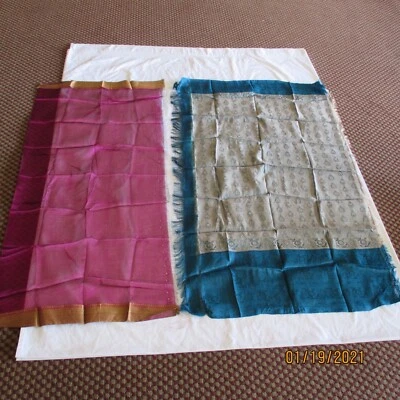 LOT OF 2 Piece FABRIC Turquoise Dhoop Chav FALSA Gold Material SEWING Silk BLEND - Image 1 of 4