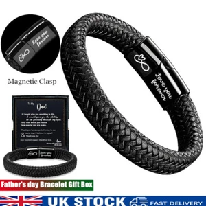 Personalised Men's Leather Bracelet for Him Dad Husband Birthday Father's Day UK - Picture 1 of 18