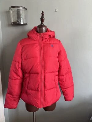NUEVO CON ETIQUETAS US Polo Assn Rojo Puffer Chaqueta con Capucha Cremallera Frontal Talla:S Foto 1 de 4