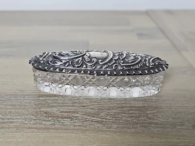 Caja de prendedores superior plateada de vidrio corte eduardiano Birmingham 1904 Scatola cristallo argento Foto 1 de 4