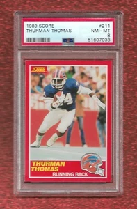 1989 SCORE #211 THURMAN THOMAS PSA 8 NM-MINT ROOKIE RC HOF BILLS OKLAHOMA STATE - Picture 1 of 1