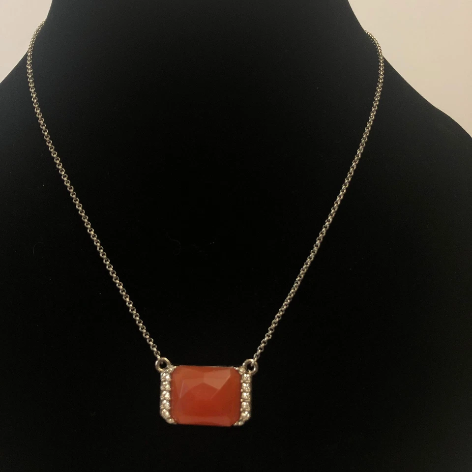 090 Lia Sophia Bonito Colgante Naranja Facetado Tono Plateado 16" + Collar Extensor Foto 1 de 1