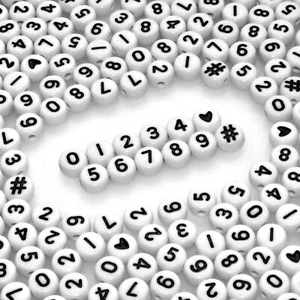 Amaney 500pcs Number Beads 7x4mm 0-9 Heart # White Acrylic Plastic Round Shap... - Picture 1 of 5