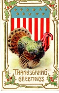 Postal de colección post de Acción de Gracias saludo hermoso arte patriótico pavo - Imagen 1 de 2