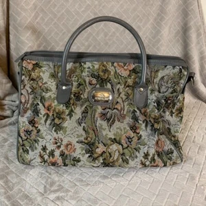 Jordache Duffle Bag Gray Floral Embroidered Gym Carry On Granny Core Granny Core - Picture 1 of 9