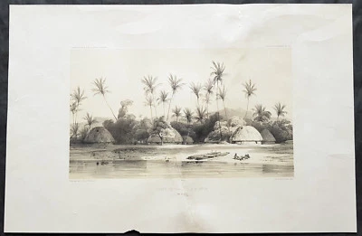 Impresión antigua grande 1842 D Urville & Goupil de Village Apia, Upolu Island Samoa Foto 1 de 2
