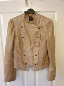 Oasis Ladies Beige Genuine Leather Jacket Size Medium - Picture 1 of 3