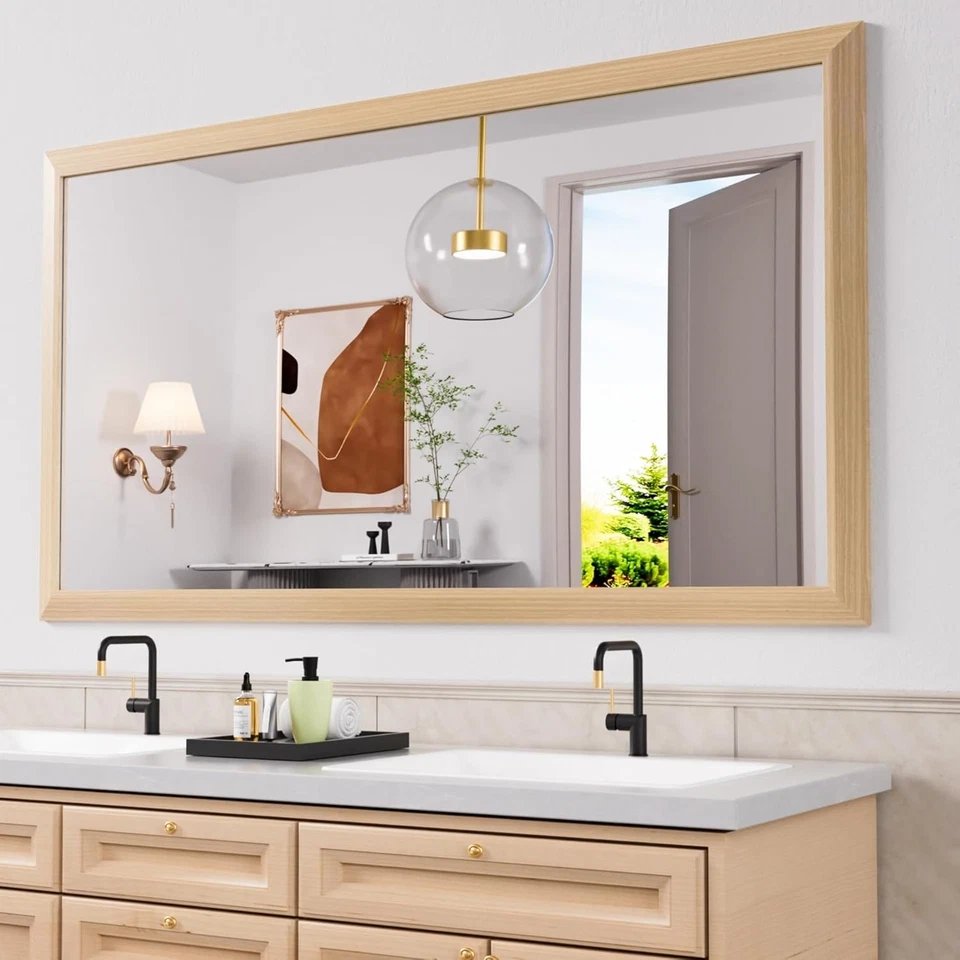 Thick Durable Frame Mirror 24X36 Inch White Thick Wall-mounted Rectangle Metal F - Image 1 of 4