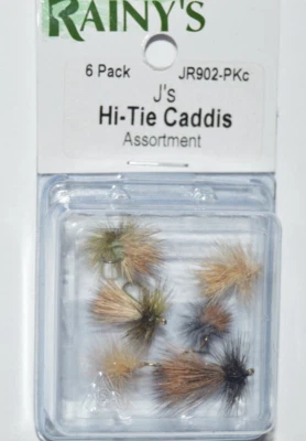 rainys j's hi-tie caddis paquete de 6 moscas surtido pesca con mosca talla 12 14 16 Foto 1 de 2