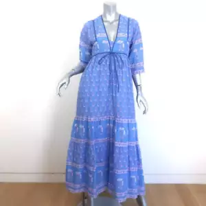ANTIK BATIK Mori Tie-Front Maxi Dress Blue Floral Print Cotton Size Extra Small - Picture 1 of 8