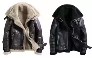 Mens's RAF B3 Bomber Flying Pilot Aviator Fur Sheepskin Leather Jacket Coat - Picture 1 of 9