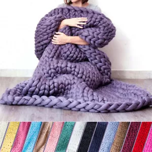 Winter Warm Hand Knitted Chunky Soft Blanket Thick Line Throw Over Bulky DIY NEW - Picture 1 of 33