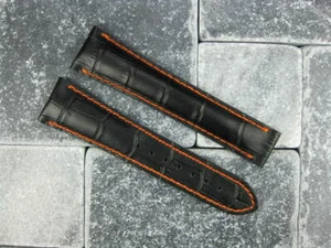 OMEGA 20mm Correa de Despliegue de Cuero Negro Puntada Naranja Correa de Reloj Seamaster O - Imagen 1 de 5