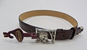 Cinturón estampado cocodrilo marrón Brighton con hebilla Panda tono plata talla 30 M # 40478 - Imagen 1 de 6