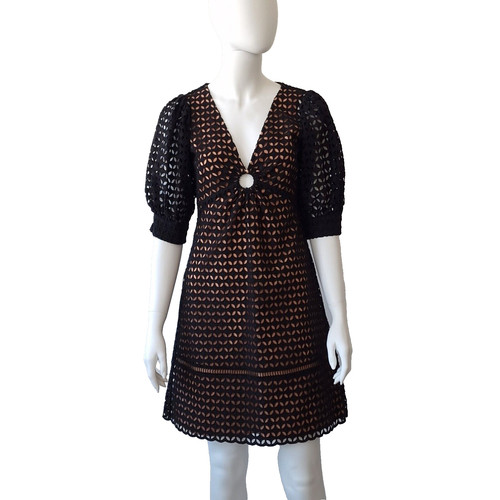 305€ ABITO IN PIZZO MICHAEL KORS S 36 USA4 UK8 FODERATO CON OCCHIELLI RICAMATI