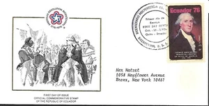 ECUADOR 1976 FIRST DAY COVER, AMERICAN BICENTENNIAL, GEORGE WASHINGTON  - Picture 1 of 2