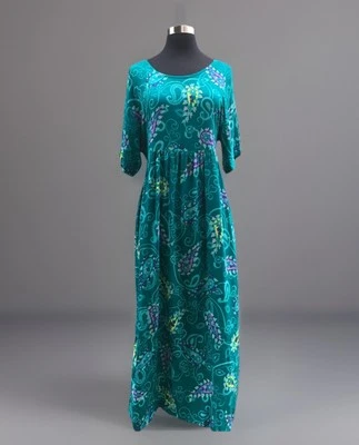 Vintage 80s Diane Von Furstenberg The Color Authority Teal Paisley MaxiDress S/M - Image 1 of 4