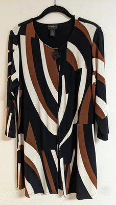 Chaqueta plumero larga Chico's Travelers multicolor con estampado geográfico de un solo botón 8 MED Foto 1 de 4