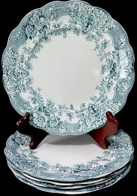 Crown Pottery “RUSKIN” Ceramic Art Teal Green 9.7” Dinner Plates -Set of 5 c1900 - Image 1 of 4