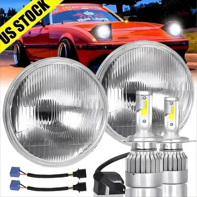 For Mazda RX-7 1979-1985 LED Headlights 7 inch GLASS Lens Round High-Low Beam + - Image 1 of 4