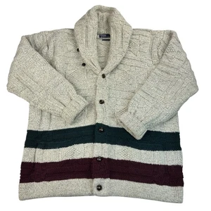 Vtg Polo Ralph Lauren Hand Knit 100% Wool Very Heavy Thick Cardigan Mens Large - Picture 1 of 24
