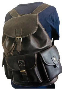 BÜFFEL LEDER RUCKSACK RUCKSACK KORDELZUG BRAUN TASCHE TASCHEN REISE SCHULE - Bild 1 von 15