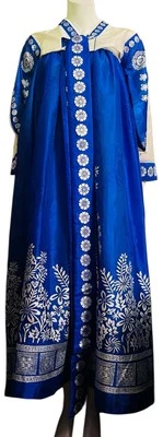 Korean Traditional Hanbok Dress Set Blue Silver Skirt Jacket Slip S/M - Image 1 of 4