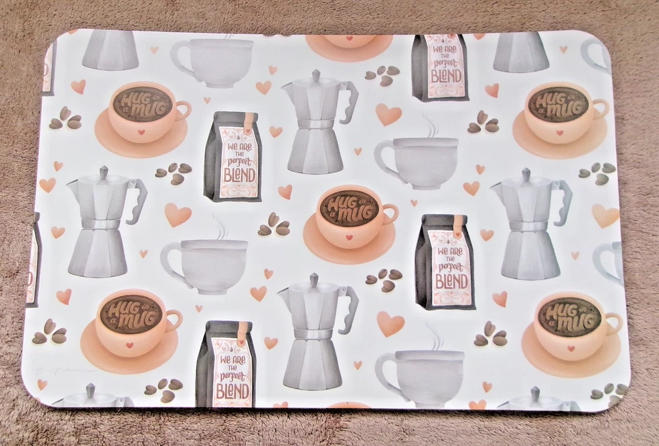 Vinyl Placemats Cups Warm Drinks Theme Easy To Clean Heat Resistance 6 PC NEW - Image 1 of 4