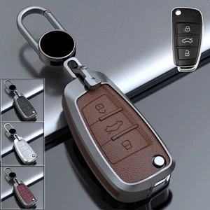 Zinc Alloy Leather Car Key Fob Case Cover For Audi A3 A4 Q5 Q7 A6 S3 S4 S6 RS6 - Picture 1 of 12