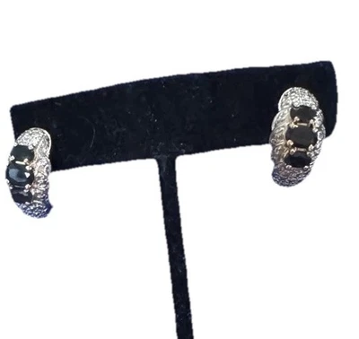 Sterling Silver Sapphire Hoop Earrings Lab Created 3/4"Ross Simons - Image 1 of 4