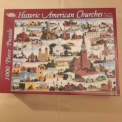 White Mountain Puzzles HISTORIC American  Churches 2001 - Image 1 of 3