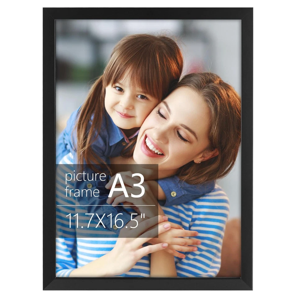 , Marco de fotos negro A3 - Madera maciza y pantalla 11,7X16,5 imagen sin tapete... Foto 1 de 4