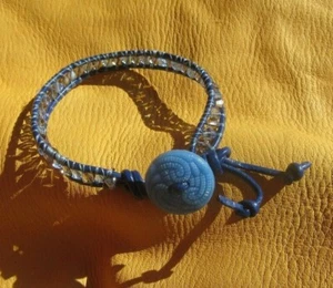 Blue and Gray Crystal Bracelet Featuring Genuine Swarovski Crystals on Leather - Picture 1 of 3