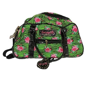 Betsey Johnson Green & Pink Floral Zebra Print Carry On Roller Luggage Bag - Picture 1 of 16