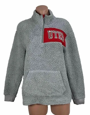 Victoria's Secret PINK UTAH UTES UNIV Collegiate Gray Sherpa Jacket Sweatshirt S - Image 1 of 4