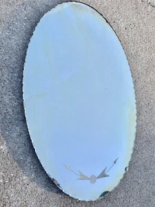 Antique 1930’s Oval Frameless Art Deco Etched Scalloped Vanity Mirror NL - Picture 1 of 10