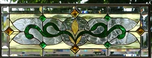 Stained Glass Transom window HANGING PANEL 27 5/8 X 10 5/8 incl hooks - Picture 1 of 4